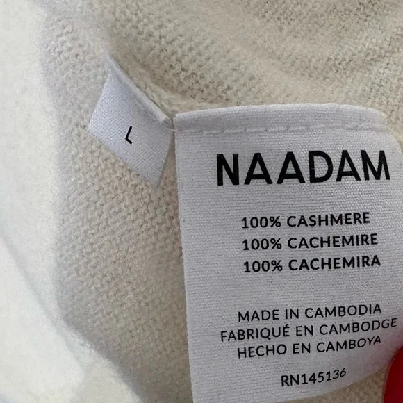 Naadam Essential 100% Cashmere Sweater Cream Color Crewneck Unisex Size Large - Picture 7 of 8